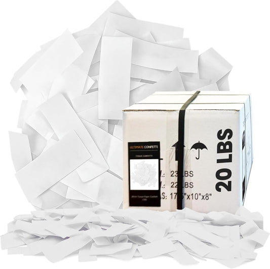White Biodegradable Confetti - Rectangular Fluttering Tissue Paper Confetti for Cannon and Launcher use – Best for Gender Reveal, Parties, Concerts and Weddings - 20 lb, 320 oz