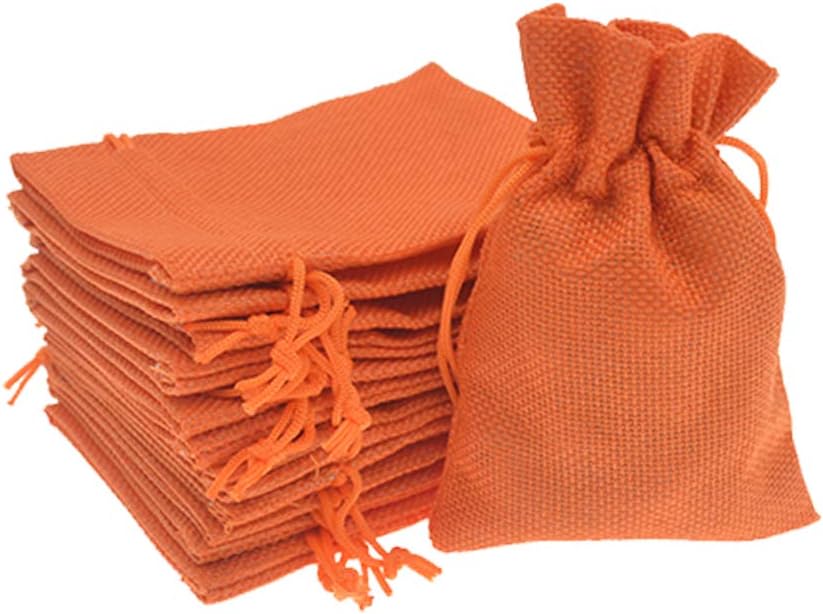 20Pcs Burlap Gift Bags 2.7 x 3.5 inch, Orange Jute Drawstring Bags for Halloween Party Favors, Jewelry Candy Pouches, Arts Crafts