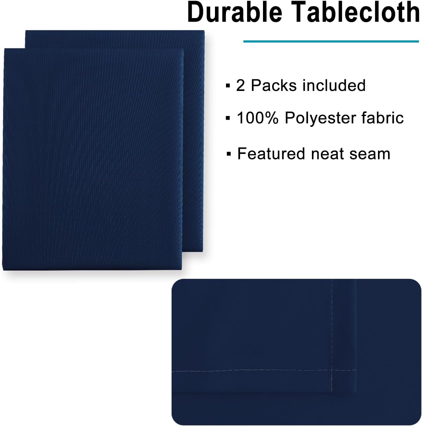Hiasan 2 Pieces Rectangle Tablecloth - Waterproof Washable Polyester Table Cloth for Dining Room Kitchen Party Camping, Navy Blue, 54 x 80 Inch