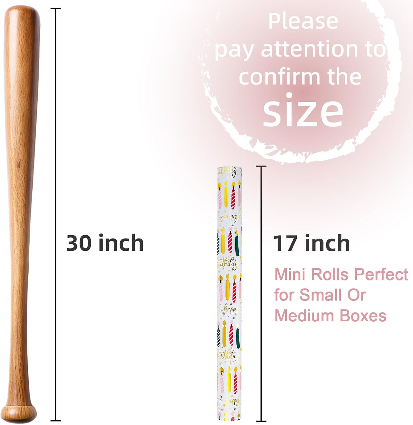 Yarcony Birthday Candle Wrapping Paper Roll - 17Inch X 33Feet - Elegant Rainbow Gold Foil Candles Gift Wrap Paper for Girl's Birthday, Christmas, Holiday, Party and Sophisticated Celebration