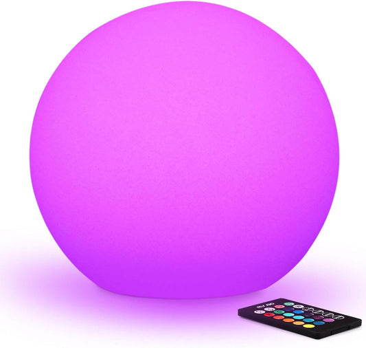 Mr.Go 16-inch Indoor/Outdoor Waterproof Rechargeable LED Glowing Ball Light Orb Globe Lamp w/Remote, 16 RGB Colors 4 Light Effects, Ideal Home Garden Pool Patio Party Ambient Decorative Lighting