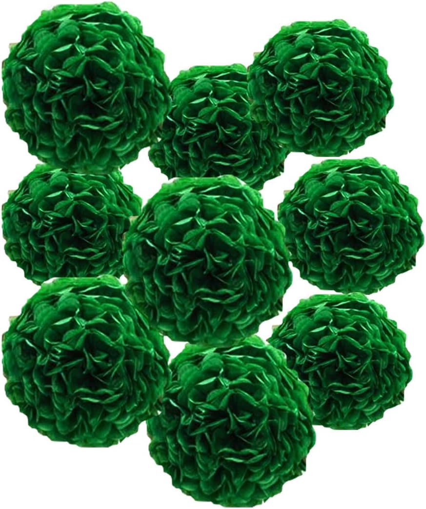 12pcs 10in 12in Dark Green Pom Poms Tissue Paper Flower Hanging Balls Wedding Party Decorations DIY Art Craft Blooms for Birthday Baby Shower Nursery Decor