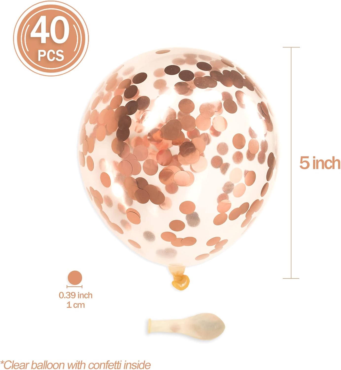 Rose Gold Confetti Balloons, 40 Pcs 5 Inch Clear Balloons with Confetti Inside for Birthday Party Graduation Engagement Cake Topper Decor Bridal Shower Baby Shower Decoration Supplies
