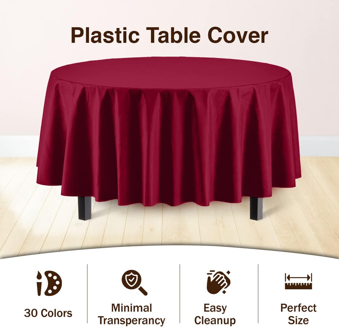 Party Solids 12-Pack Premium Plastic 84-Inch Round Tablecloth, Burgundy