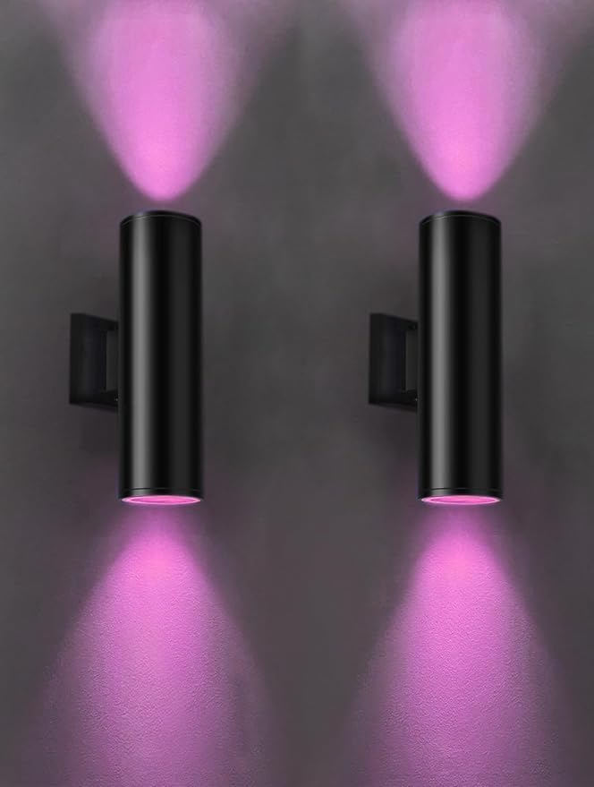 Bling RF Remote Control RGB Colour Changing Lighting LED Double Up and Down Outdoor Wall Light,White Temperature 2700k- 6500k RGB+CCT Exterior Wall Lighting (2 Pack)