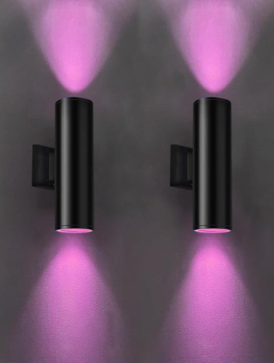 Bling RF Remote Control RGB Colour Changing Lighting LED Double Up and Down Outdoor Wall Light,White Temperature 2700k- 6500k RGB+CCT Exterior Wall Lighting (2 Pack)