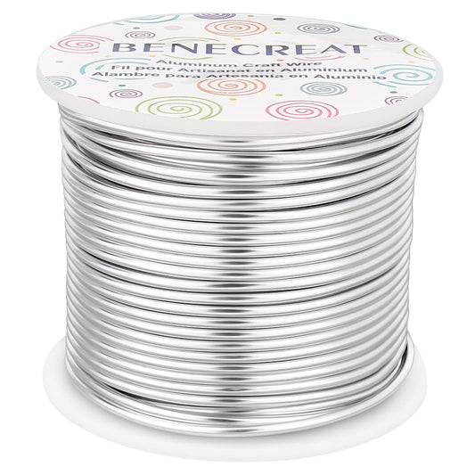 BENECREAT 12 17 18 Guage Aluminum Wire (12 Gauge,100FT) Anodized Jewelry Craft Making Beading Floral Colored Aluminum Craft Wire - Silver
