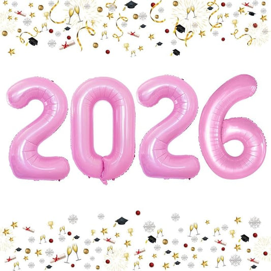 GOER 42 Inch 2026 Light Pink Foil Number Balloons for 2026 New Year Eve Festival Party Supplies Graduation Decorations