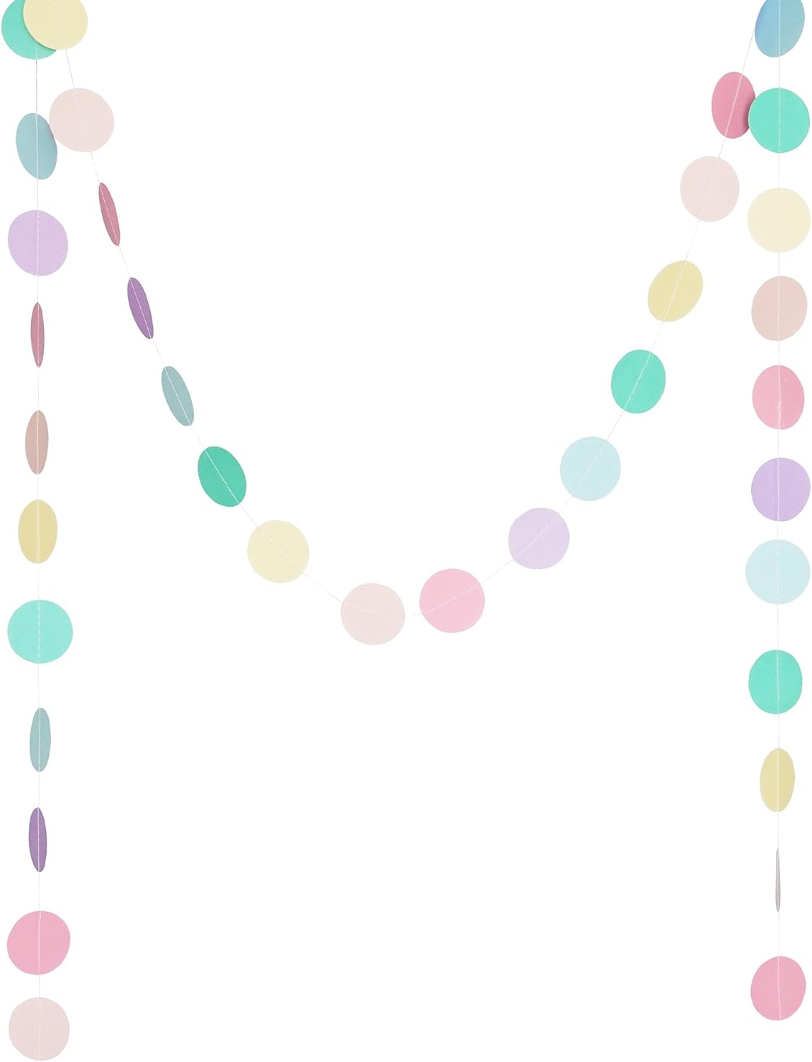Circle Dots Paper Party Garland Streamer Backdrop (10 Feet Long) - Rainbow Pastel