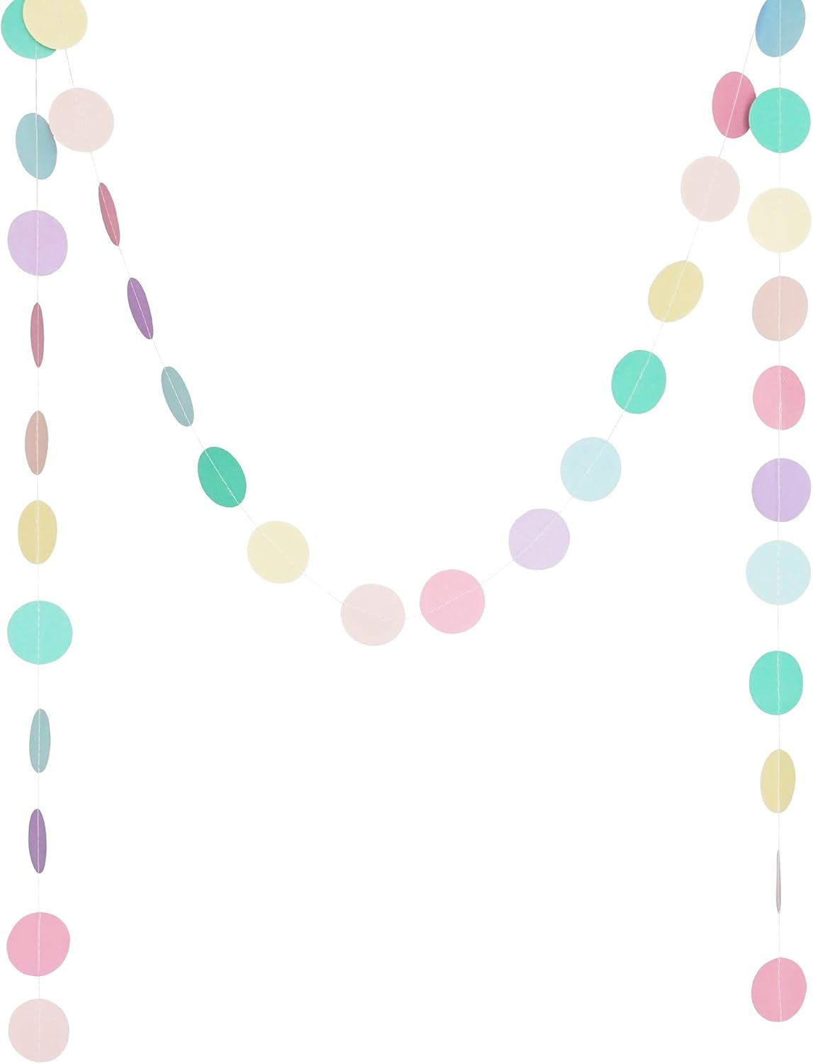 Chloe Elizabeth Circle Dots Paper Party Garland Streamer Backdrop (4-Pack, 10 Feet Per Garland, 40 Feet Total) - Rainbow Pastel