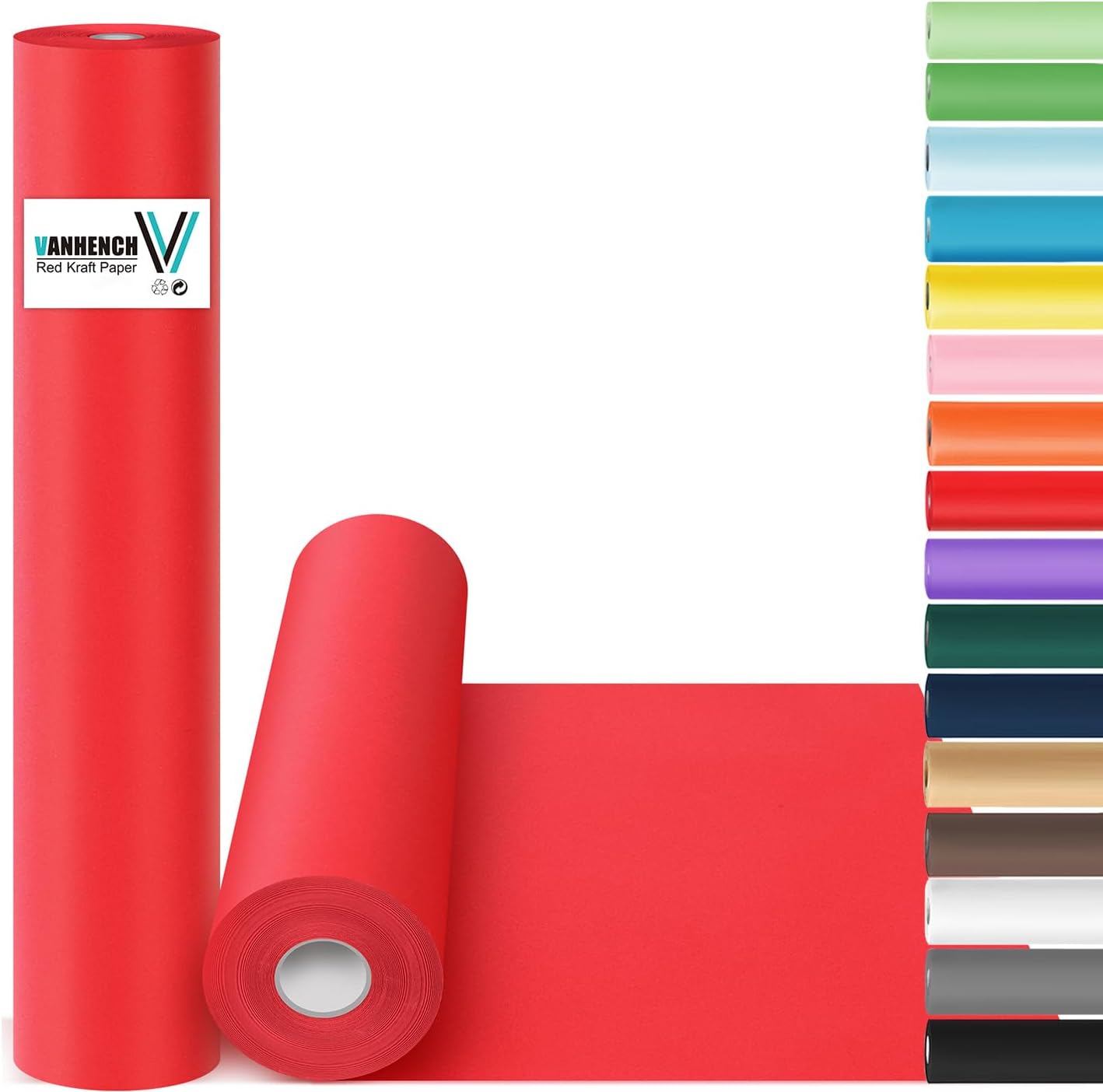 Vanhench Red Wrapping Paper Roll 17.5" x 760" (63') for Women Men Kids Girls, Solid Color Art Kraft Craft for Wedding, Birthday, Mothers Day Gifts, Bouquet Flower Poster Bulletin Board
