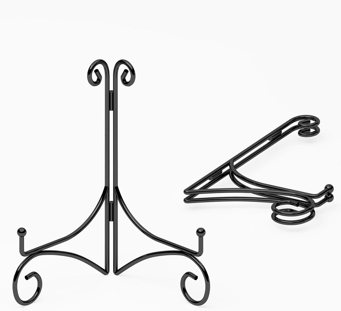Plate Stand for Display with Hinged Folding Design, 6 Inch Picture Stands for Tables, Small Easels for Displaying Book, Art Piece, Photo and Platter, 6’’ Black, 2-Pack