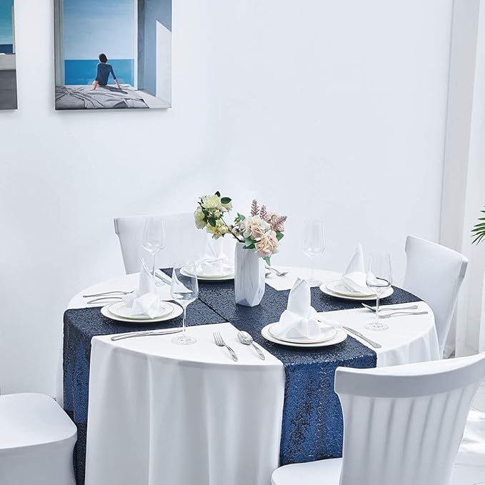 10 Packs 12 x 72 inches Navy Blue Sequin Table Runner, Glitter Runner for Birthday Party Supplies Decorations Wedding Bachelorette Holiday Celebration Bridal Shower Baby Shower