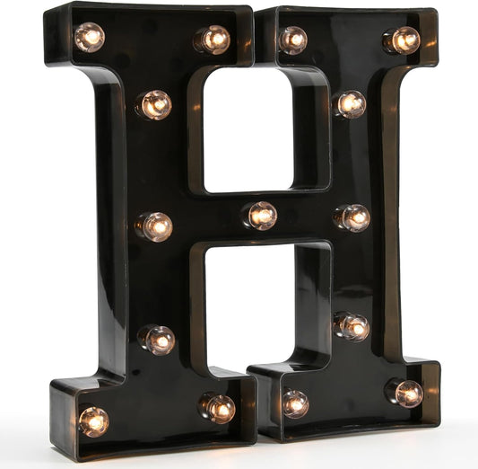 Light Up Black Alphabet Marquee Letters Sign LED Marquee Number Lights Sign for Night Light Home Bar Christmas Lamp Birthday Party Wedding Decoration H