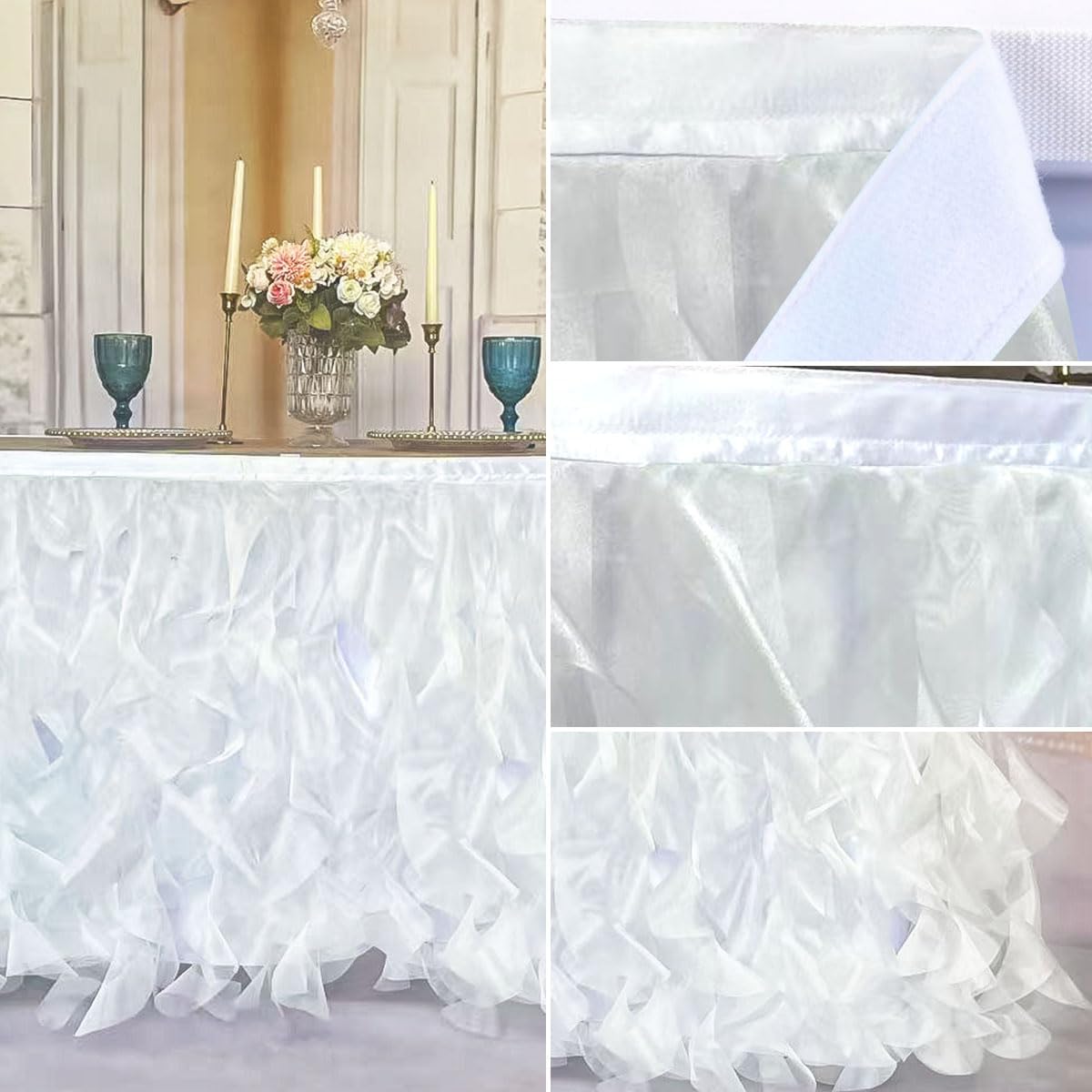 Luxury Organza Mesh Table Skirt Draping Floating Romance - Perfect for Bridal Showers, Birthday Weddings - Clear Flowing Decoration for a Wonderful Main Cake Table (White-6ft, 72" L×30" H)