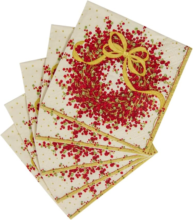 Caspari Pepperberry Paper Cocktail Napkins - Four Packs of 20