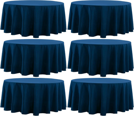 Round Tablecloth 120 Inch Tablecloth 6 Pack Navy Blue Table Cloths Washable Decorative Linen Polyester TableClothes Cover for Dining Table Banquets Buffet Parties and Wedding