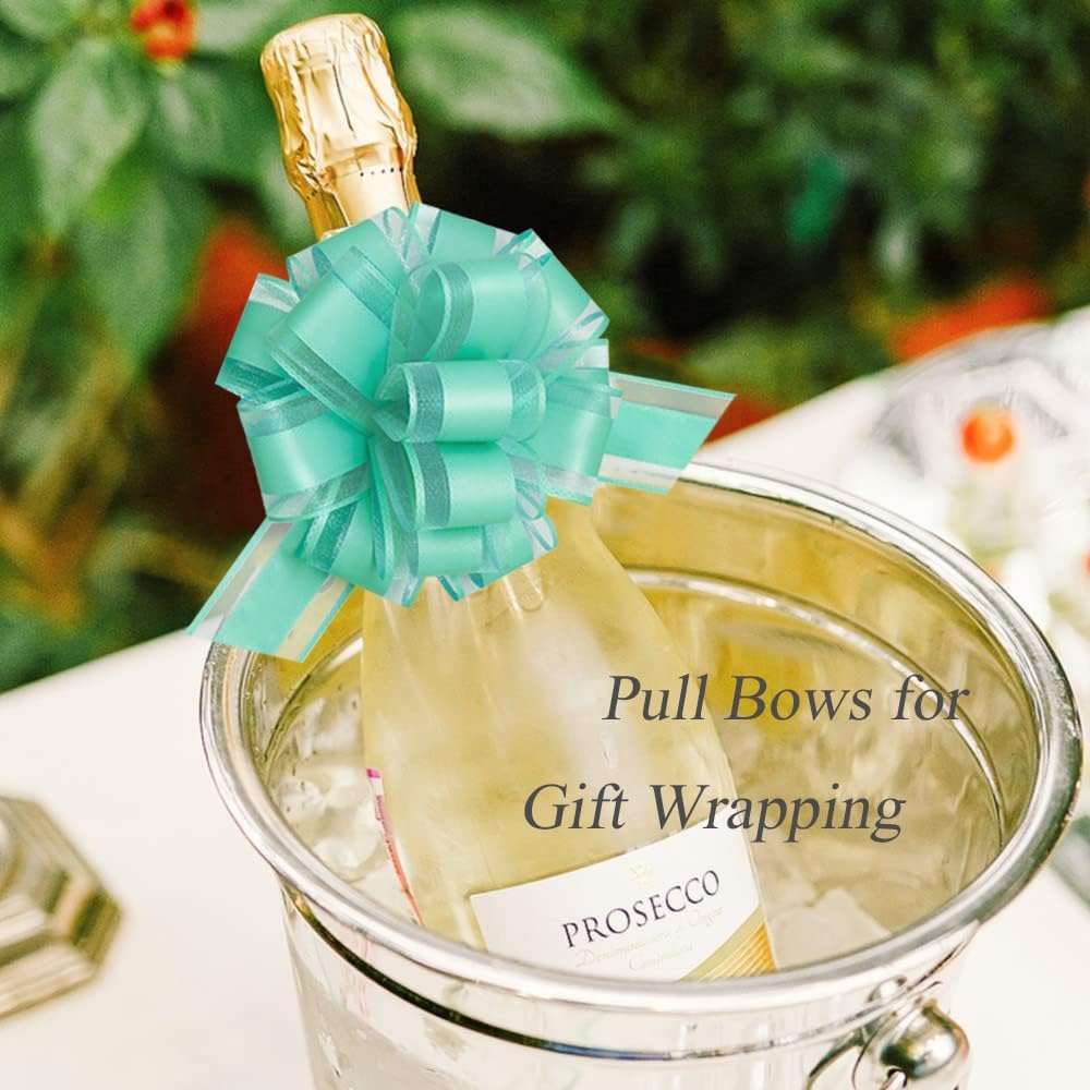 6 Pieces Large Pull Bows,6 inches,Bow for Gift Wrapping,Pull Bows for Christmas Party Birthday Gift Wedding Baskets,Valentine's Day Gift Decorations, Flower Decorations (Blue-green), BE-03