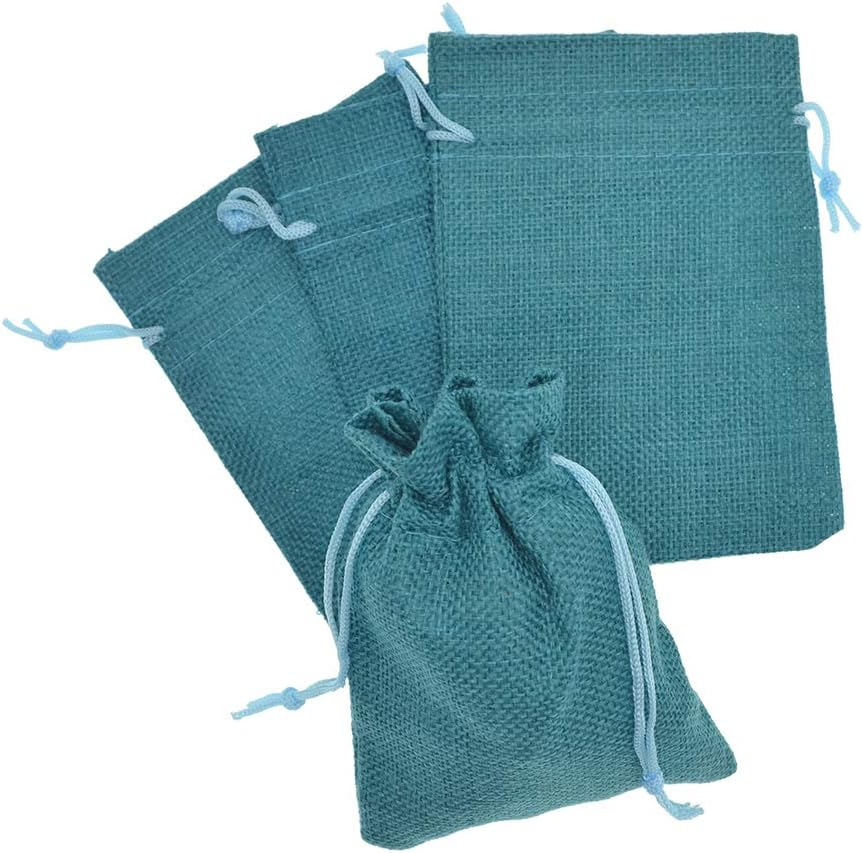 20Pcs Burlap Bags with Drawstring, 5.9x7.5 inch Burlap Gift Bag Linen Jewelry Pouches for Wedding Favors, Party, DIY Craft (Peacock Blue)