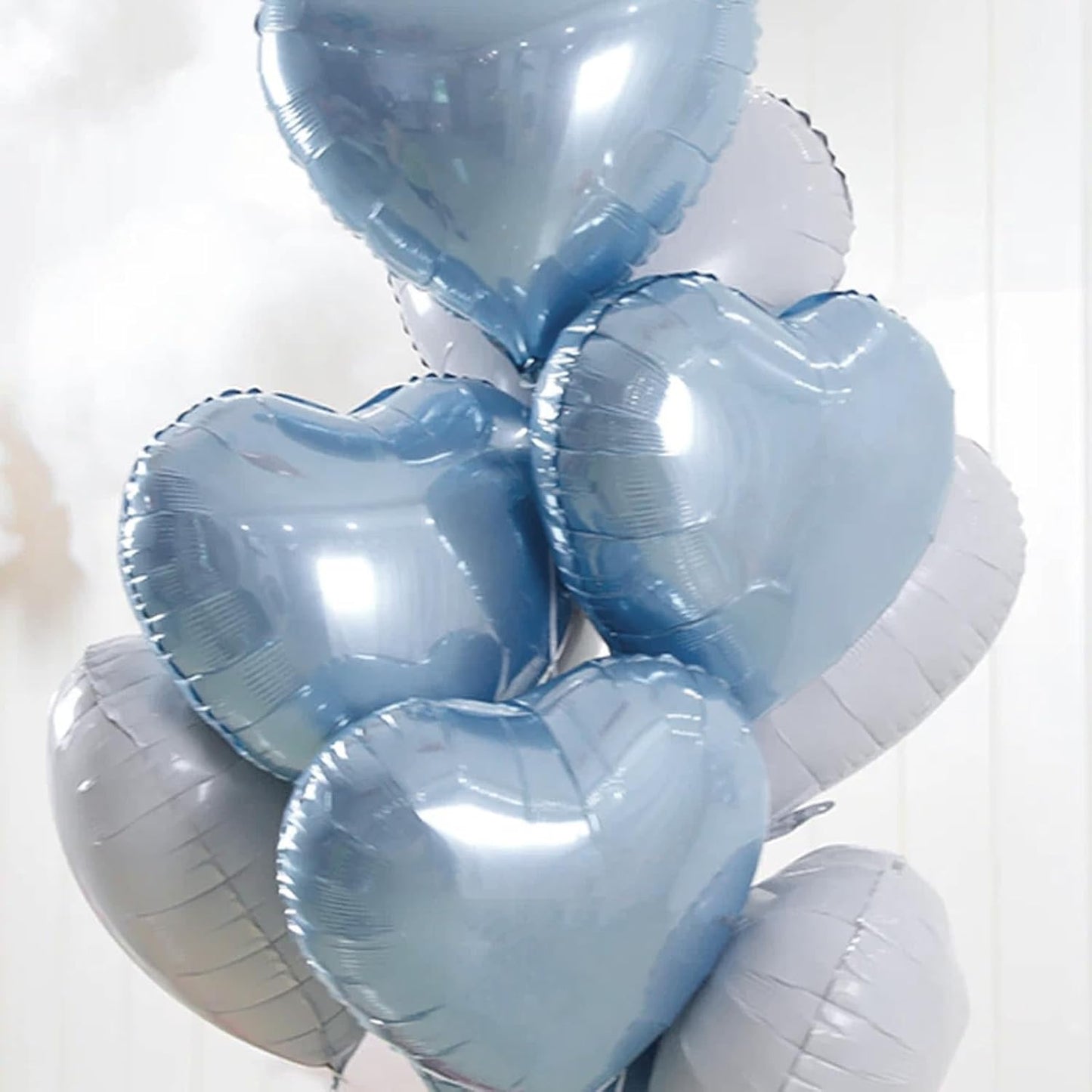 Baby Blue White Heart Balloons, 18 Inch Pastel Blue White Heart Shape Balloons, 12PCS Light Blue White Helium Foil Heart Balloon for Birthday Baby Shower Engagement Wedding Party Decorations