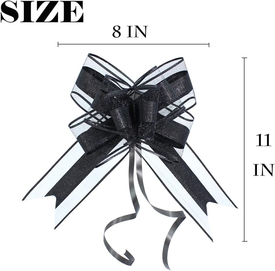 WEWILUCK Large Black Gift Bows - Perfect bows for Gift Wrapping,Big Pull Gift Wrap Bows for Man Present Decoration Birthdays Holiday Valentines Day and More(8 inches, 10PCS)
