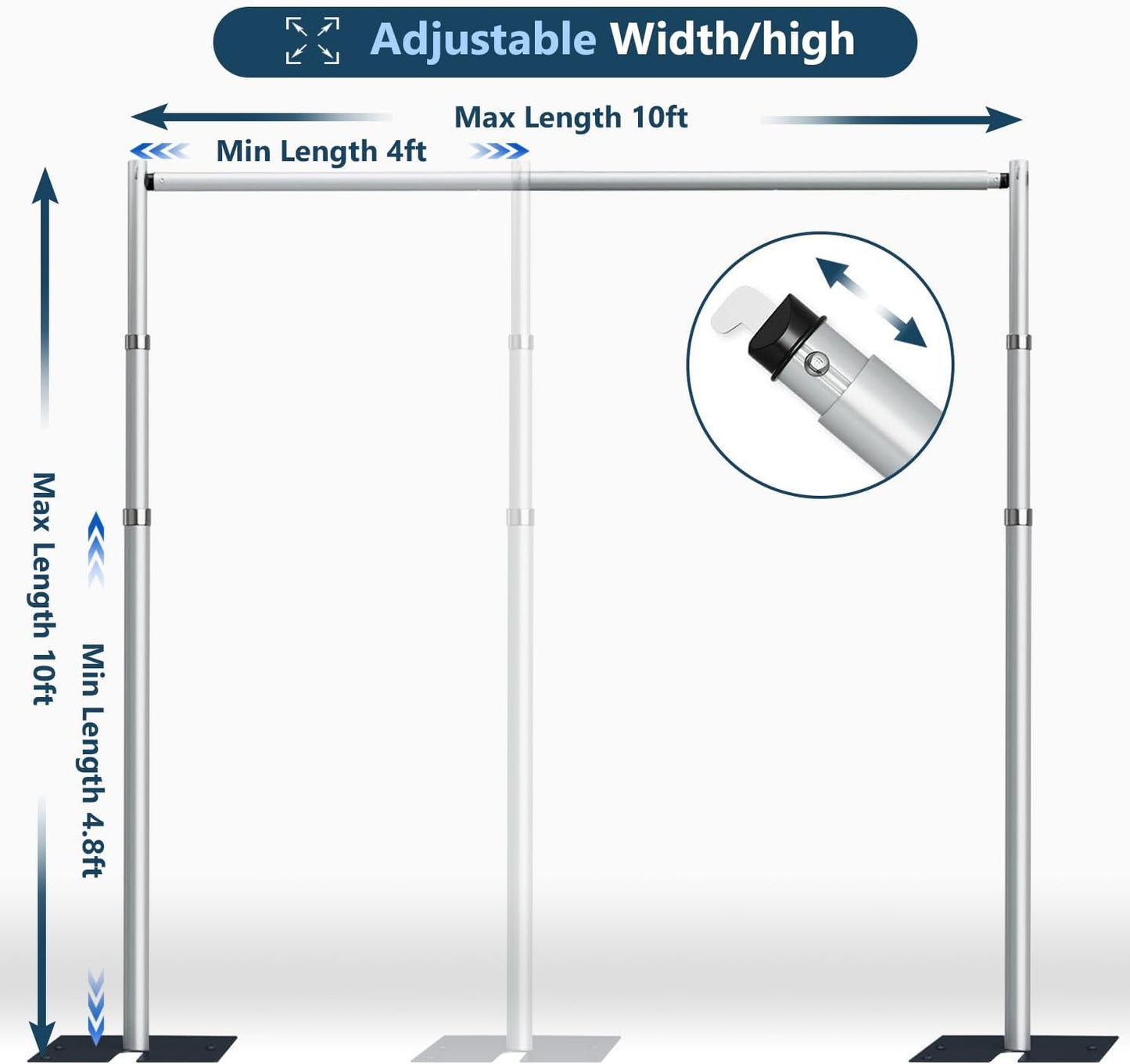 SLOW DOLPHIN 10x 10ft Pipe and Drap Backdrop Stand Kit,Heavy Duty Adjustable Frame Backdrop Stand for Event, Birthday Party, displays and Wedding Decoration.