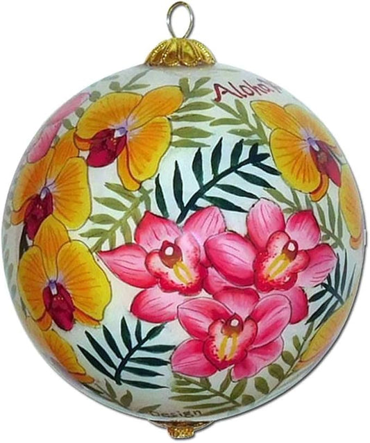 Lovely Hawaiian Orchid Ornament Collectible Hand-Painted Glass with Gift Box LO/K