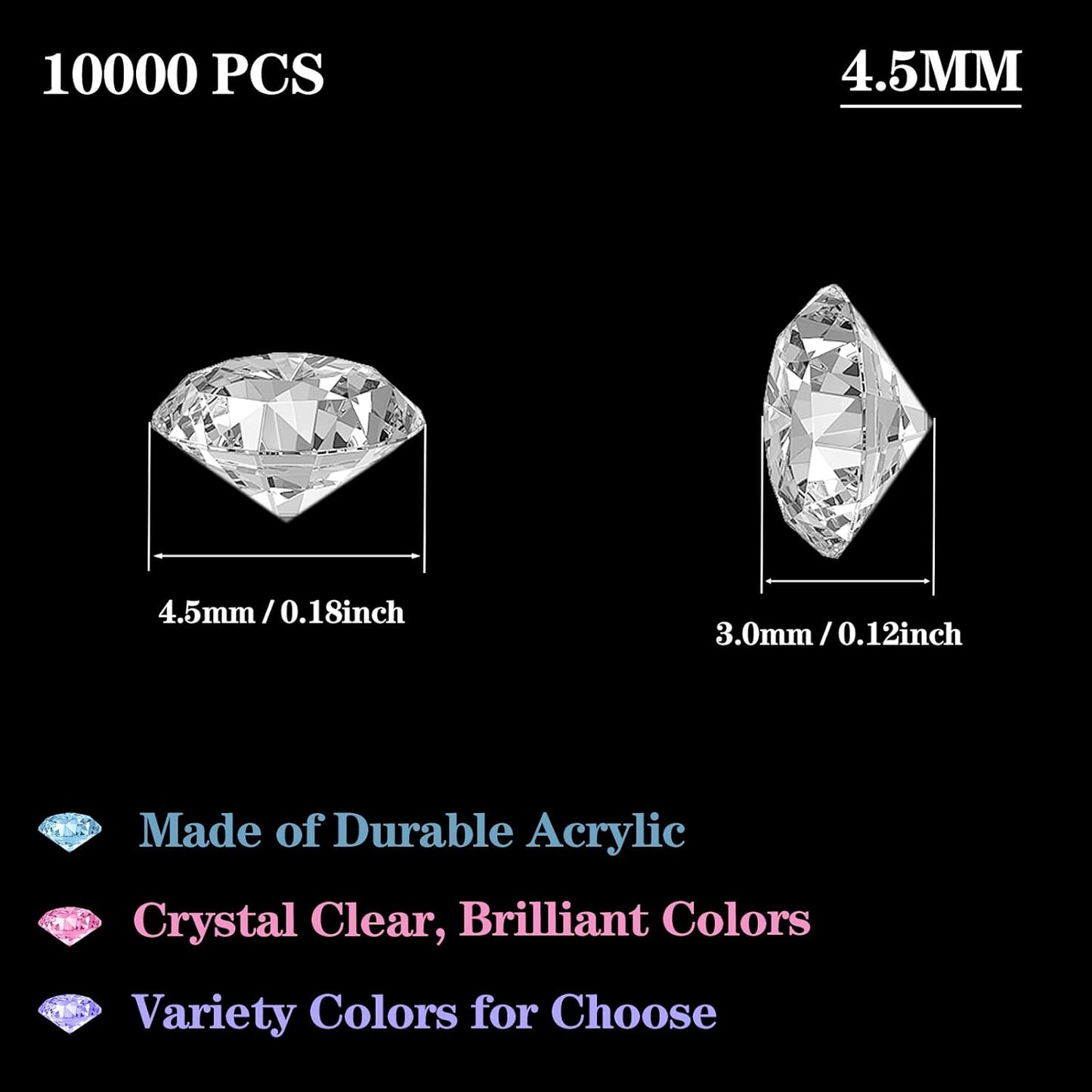 10000Pcs Crystal Acrylic Diamond Fake Gems Vase Filler, 4.5mm Faux Diamonds for Table Scatter Wedding Party, Bridal Shower, Birthday Decoration, Purple