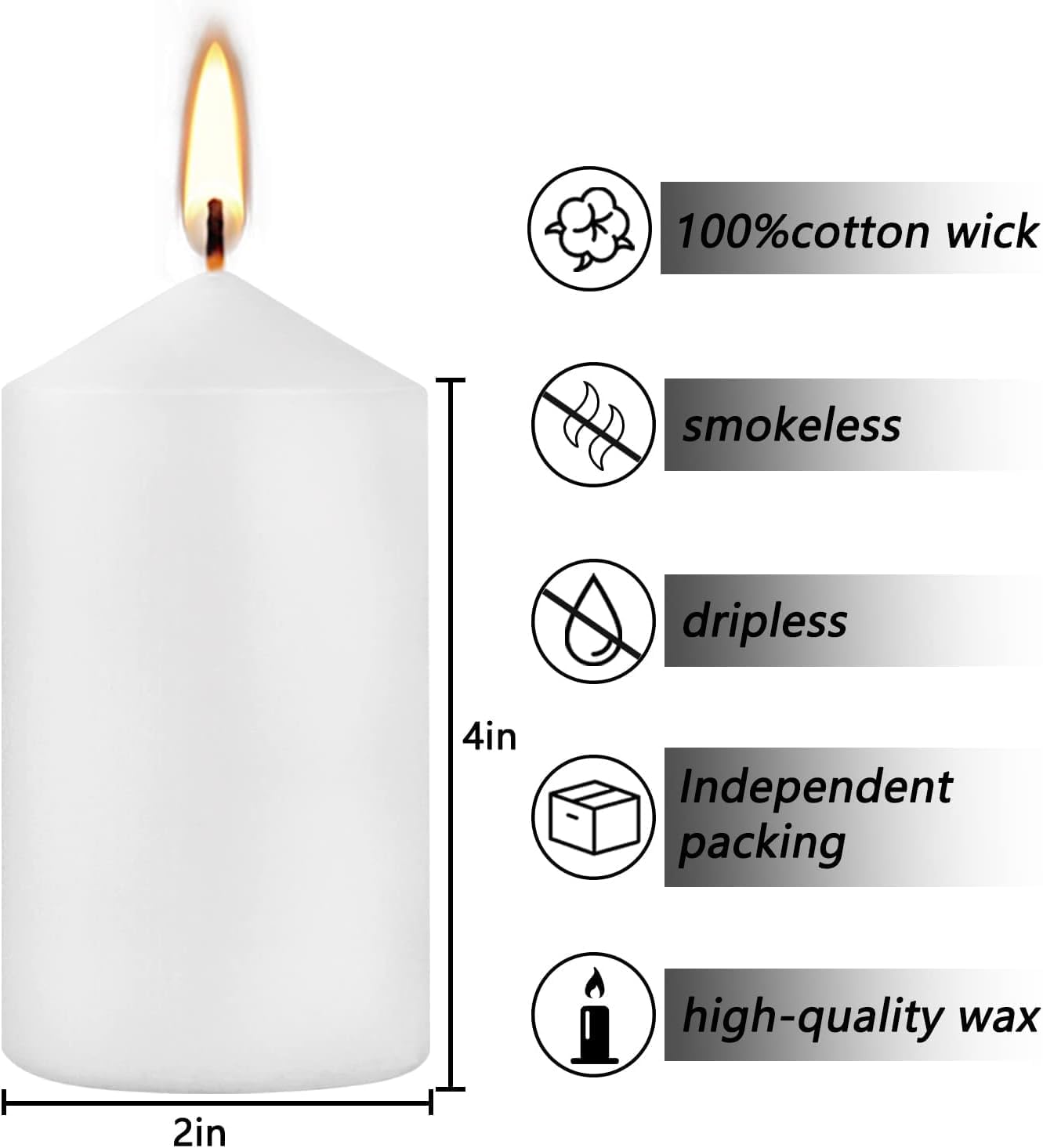 2"x4" High White Pillar Candles, Set of 20 Unscented. Bulk Buy. Ideal for Halloween, Wedding, Emergency Lanterns, Household, Wedding and Home Décor Candlesticks