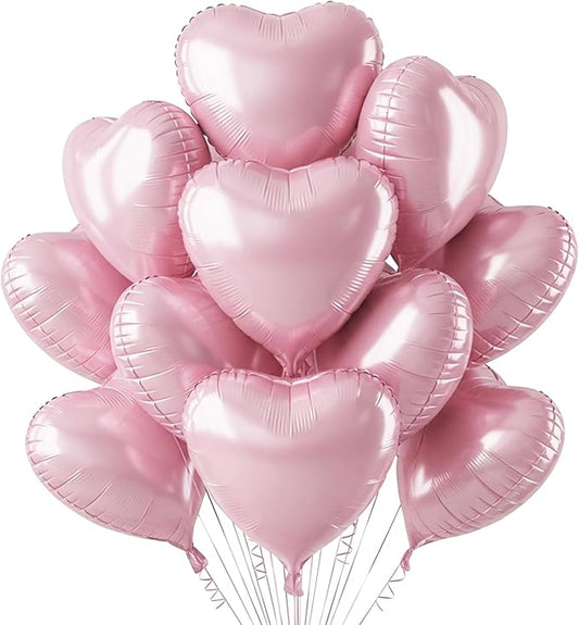 TONIFUL 30Pcs 18 Inch Pastel Light Pink Balloons Light Pink Heart Shape Foil Mylar Banners Decoration for Birthday Valentine's Day Wedding Bridal Shower Anniversary Engagement Party Supplies