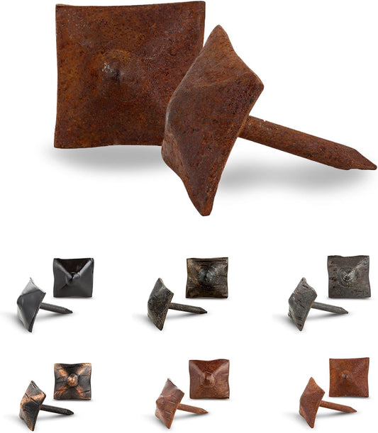 50 Pack 0.75" Square Head Iron Clavos Decorative Nails – Rusted – Handmade Rustic Square Fasteners for Farmhouse Shutters, Faux Wood Beams, Barn Doors, Shutters, and Gates – Ornamental Wood Accent