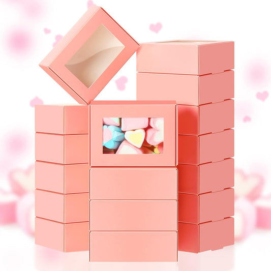 Zonon 30 Pcs Soap Boxes for Homemade Packaging, Mini Kraft Treat Boxes with Window for Bakery Candy Soap Making Gift Packaging(3.5 x 2.4 x 1.2 Inch,Pink)