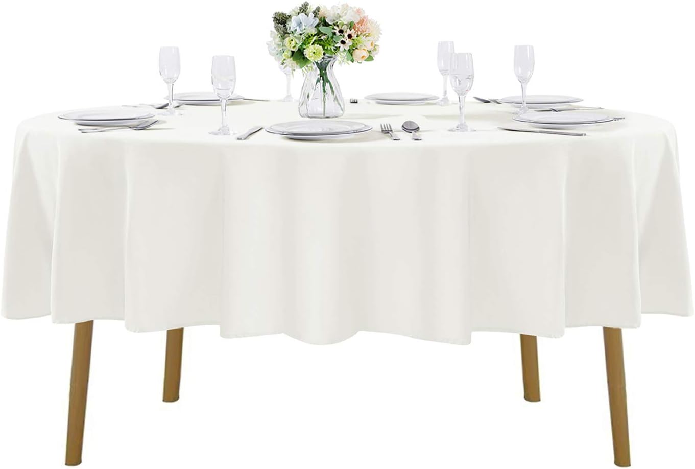 60 inch Round Tablecloth Washable Polyester Table Cloth Decorative Table Cover for Wedding Party Dining Banquet（60 inch,Ivory）