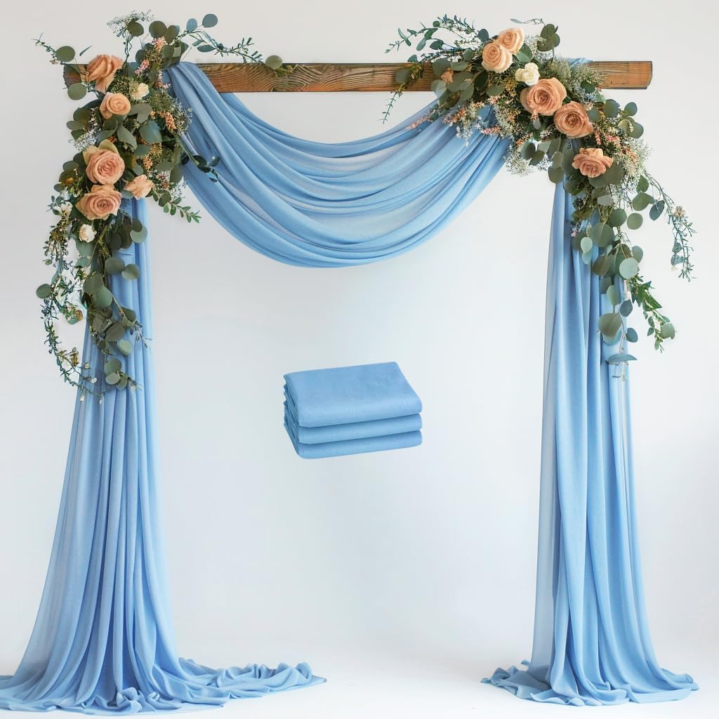 Wokceer Dusty Blue Wedding Arch Draping Fabric Backdrop 3 Panels 28.7" X 20FT Sheer Drapes Fabric for Wedding Arbor Ceremony Party