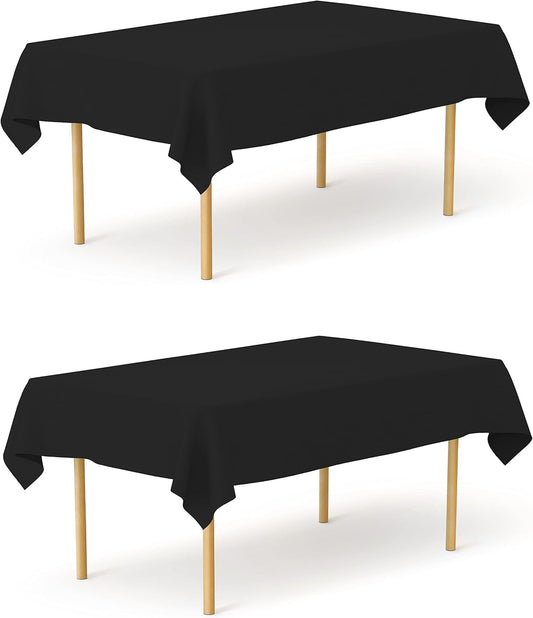 Pomp Black 60" x 126" Poplin Polyester Tablecloth (2 Pack) | Wrinkle + Stain Resistant Easy Care Premium Fabric | Fits 8FT Rectangle Table
