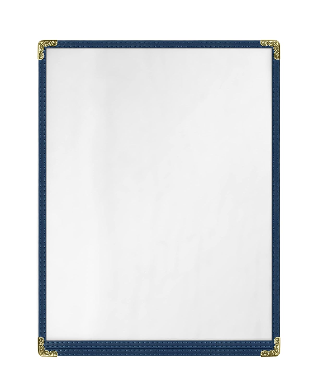 Goodsmart Restaurant Menu Covers – 25 Pack Blue 2-View, Top-Loading Menu Holders, Vinyl & Plastic Café Menu Covers, Clear Menu Sleeves, Fits 8.5" x 11", Leather-Style Design, Gold Corners