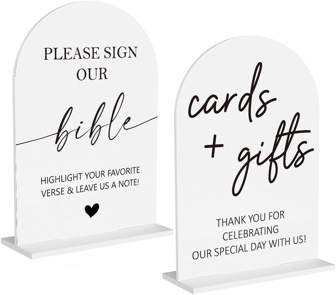2Pcs Sign Our Bible Wedding Sign Cards and Gifts Signs for Wedding Engagement Party Bridal Shower Baby Shower Table Desk Acrylic Decor