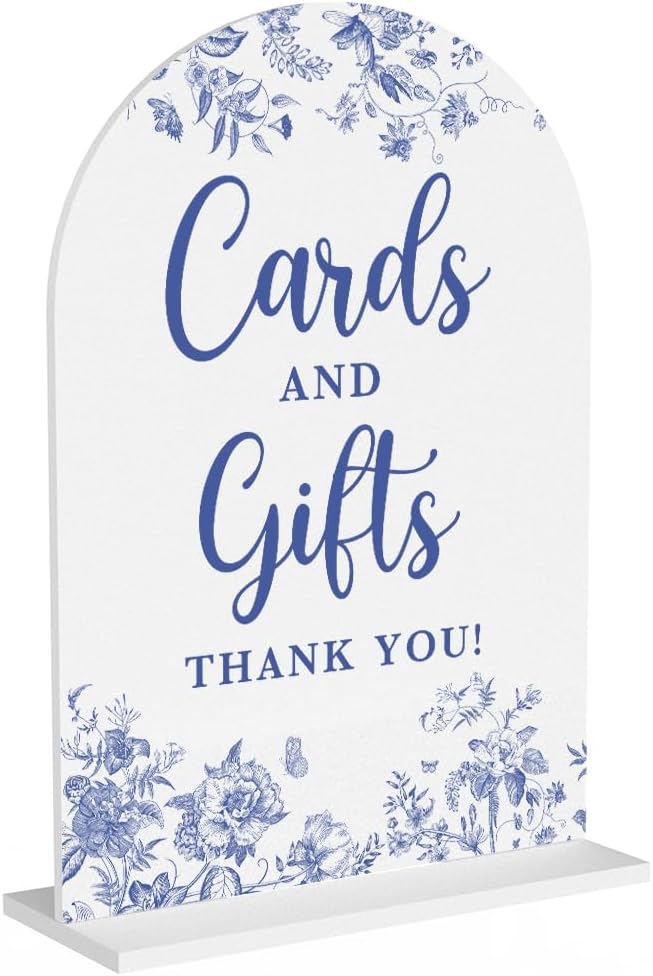 Acrylic Wedding Signs, Dusty Blue Wedding Decor, Blue Weddings Decor, Cards and Gifts Signs for Reception, Modern Calligraphy Arch Acrylic Table Top Sign for Weddings Parties Dinners (White)