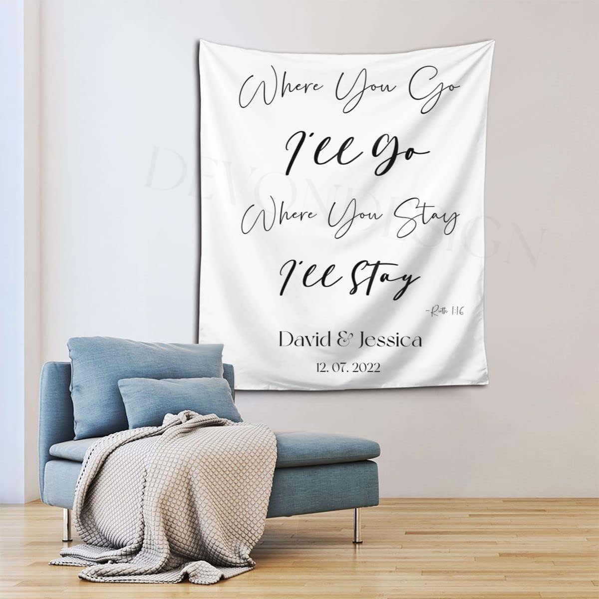 Where You Go I'll Go Where You Stay I'll Stay Backdrop, Custom Tapestry With Names and Date, Rustic Wedding Sign, Personalized Calligraphy Banner for Ceremony, Arch, Reception
