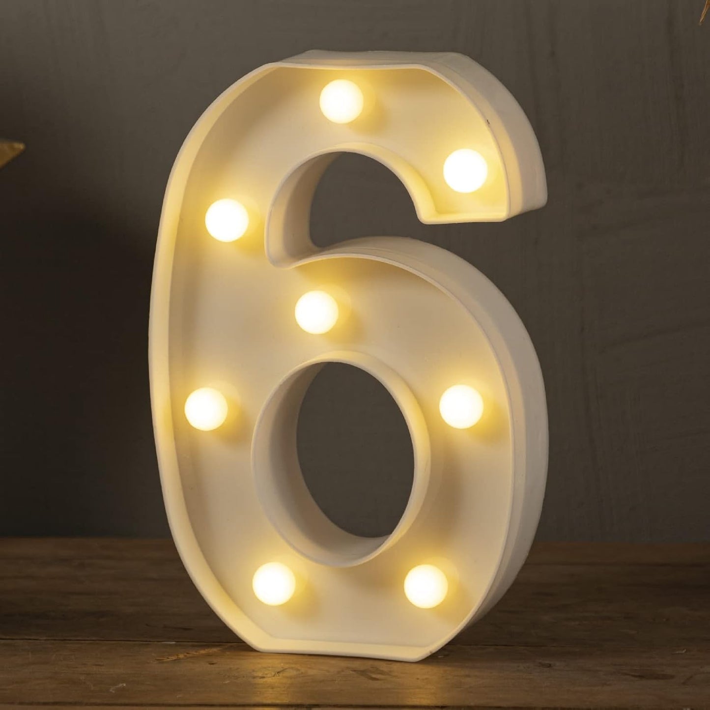 HXWEIYE Light Up Numbers-6, LED Marquee Number Lights Sign 26 Alphabet and 10 Number for Party Bar Birthday, Light Up Letters Battery Powered Warm White Christmas Decoration Numbers Lights