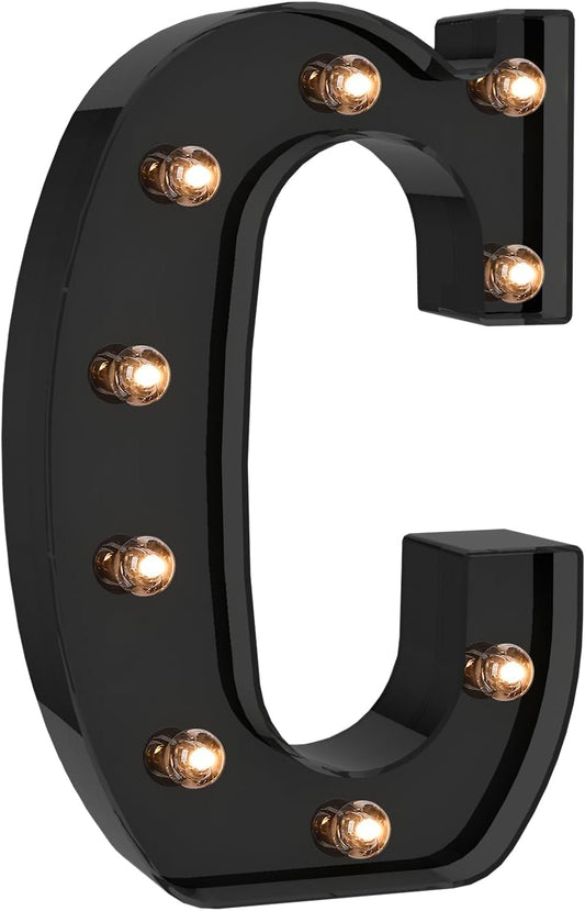 Foaky Black LED Letter Lights for Room Decor - Bedroom Wall Decor, Alphabet Lights for Home, Wedding, Party - Battery Operated （C）