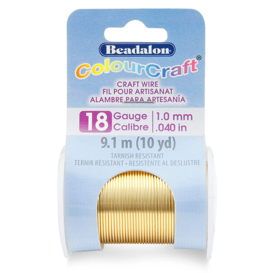 Beadalon ColourCraft Wire, 18 Gauge, Brass Light Color, 10 yd Spool