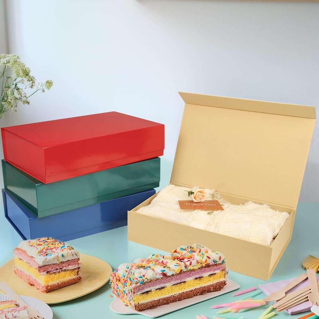 PACKHOME Extra Large Gift Box 17.5x11.3x4.3 Inches, Sturdy Shirt Box with Magnetic Lid for Clothes and Large Gifts (Glossy Red)