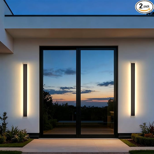 2 Pack Modern Outdoor Wall Lights, 47in Long Wall Sconce Wall Mount,3000k LED Porch Lights Outdoor Waterproof, Black Exterior Lighting Fixtures for House Garage Door Porch