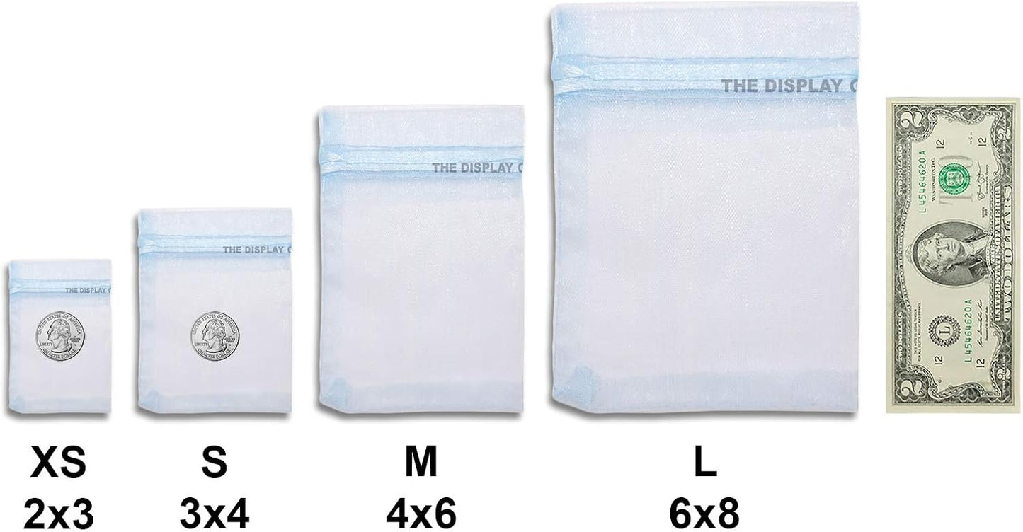 TheDisplayGuys 100-Pack XS 2x2 3/4" Blue Sheer Organza Gift Bags with Drawstring, Jewelry Candy Treat Wedding Party Favors Mesh Pouch