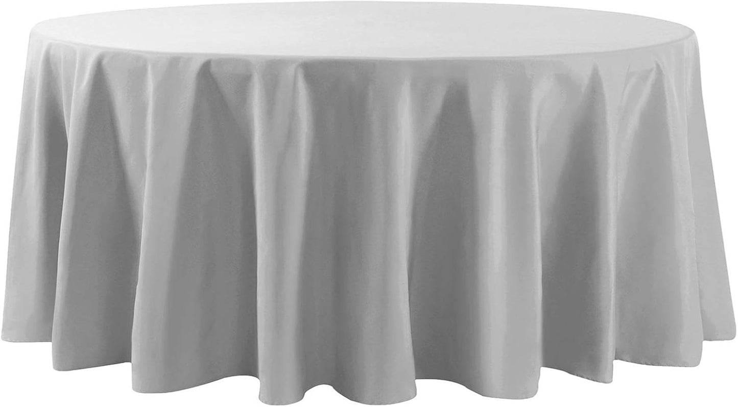 132 inch Round Tablecloth Washable Polyester Table Cloth Decorative Table Cover for Wedding Party Dining Banquet（132 inch,Silver）