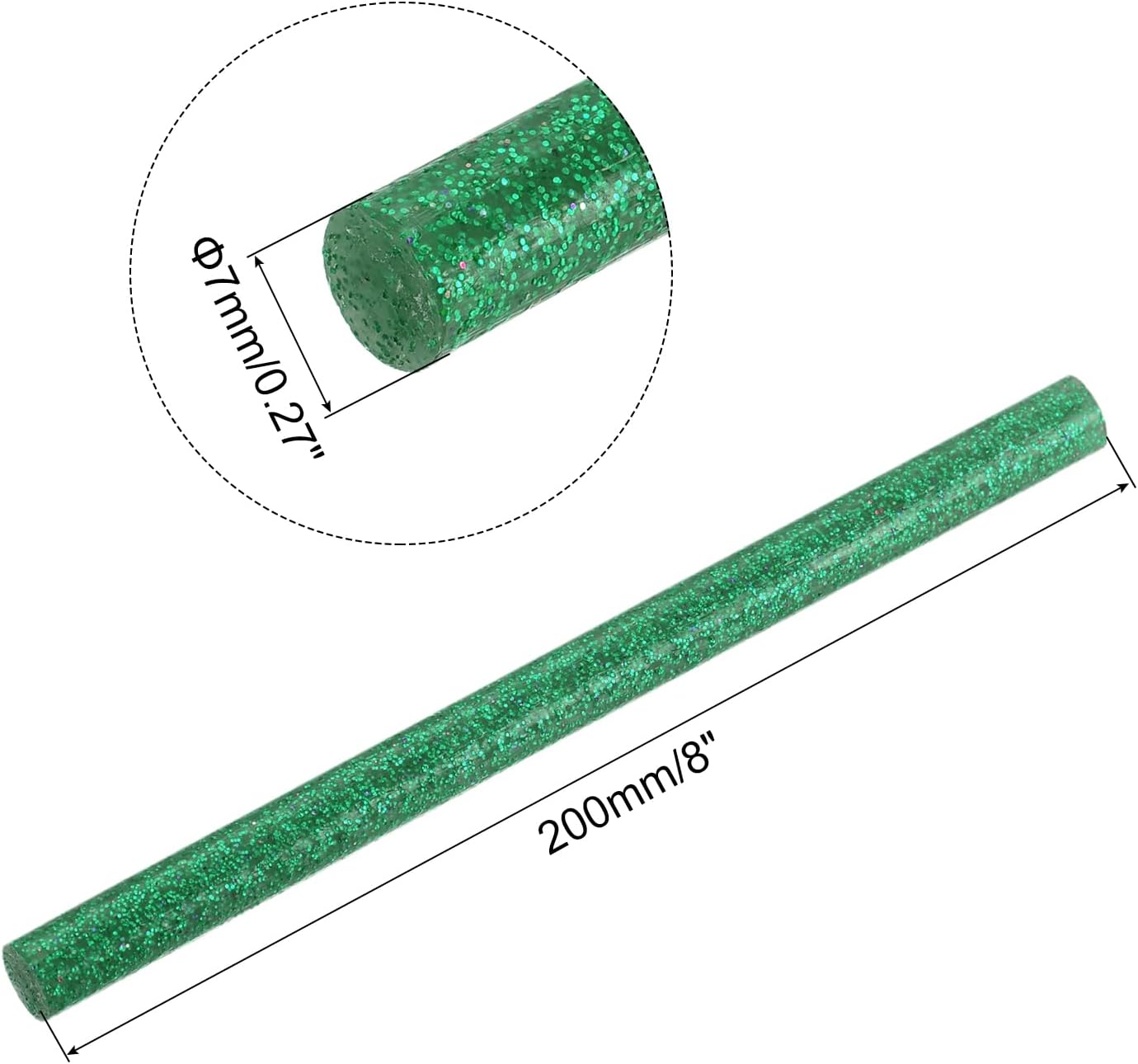uxcell 20pcs Hot Glue Sticks for Glue Gun 7mm/0.27-inch x 8-inch Mini Hot Melt Adhesive Glue Stick Glitter Green