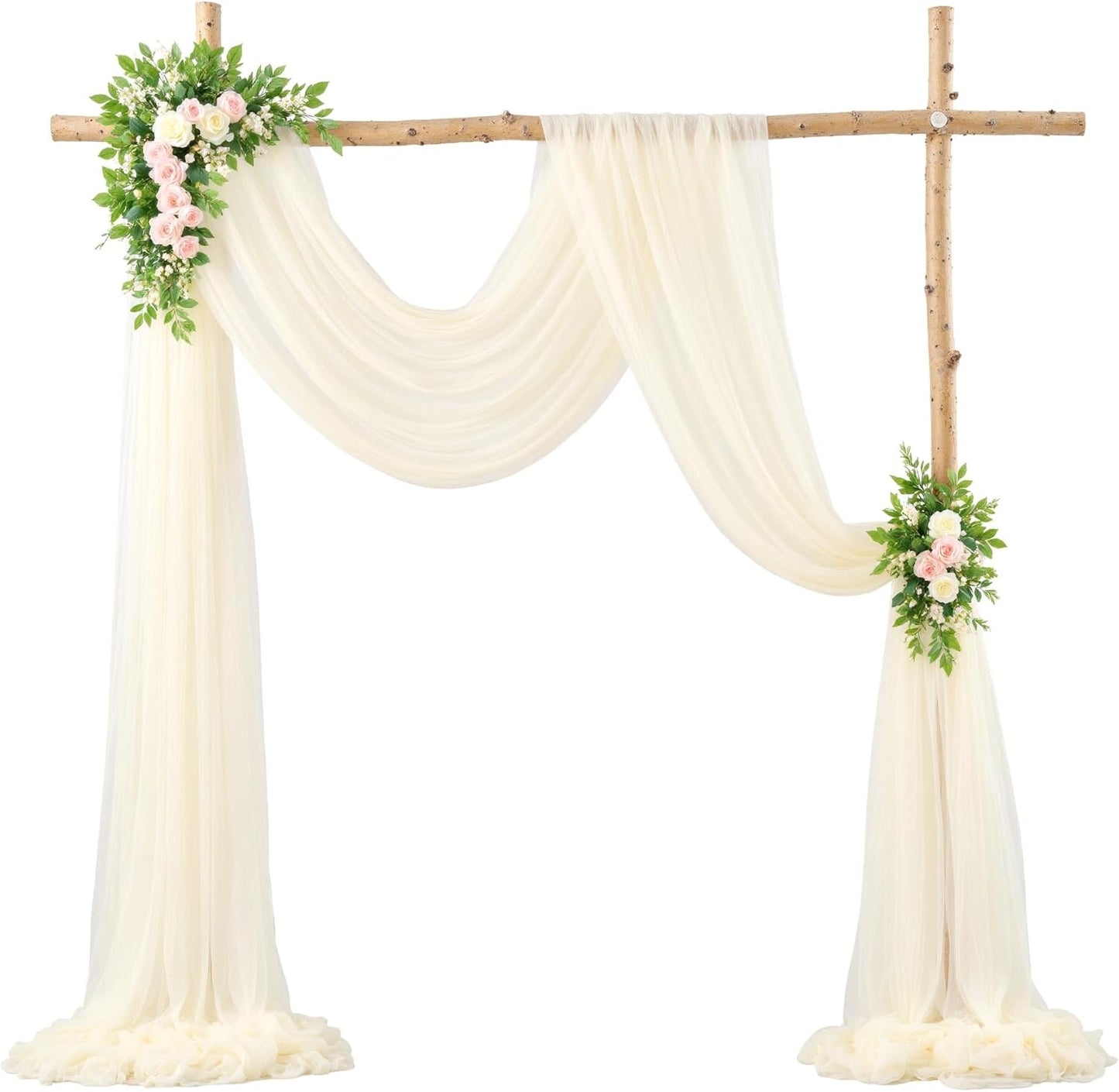 Wedding Arch Draping Fabric Backdrop 2 Panel 30" x 19Ft Ivory Drapes Curtains for Wedding Reception Sheer Tulle Backdrop Curtain for Ceremony Birthday Party Baby Shower Arbor Ceiling Decorations