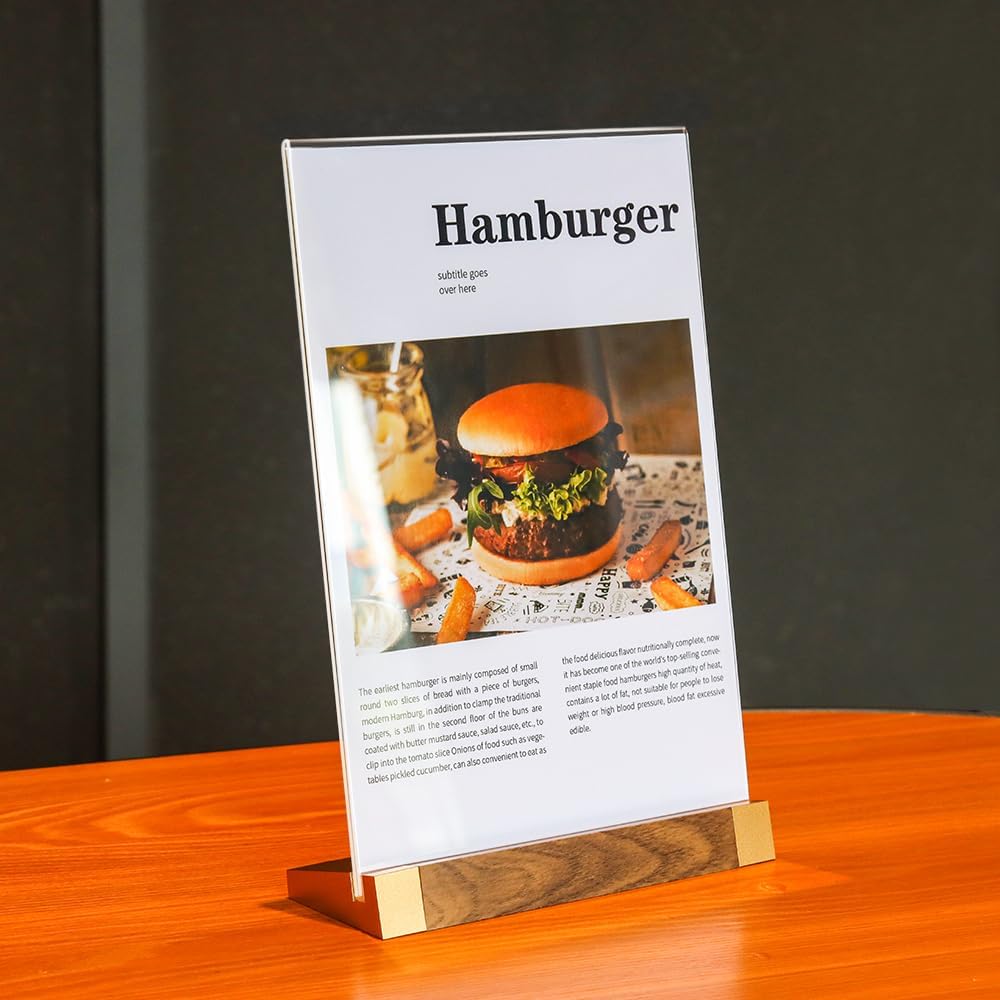 Acrylic Sign Holder 5"x7" Tabletop Display Clear Sign Board with Wood-Color Base, Vertical for Store/Coffee Shop/Restaurant Menu Hotel/Office Display Holder, 2 Pack