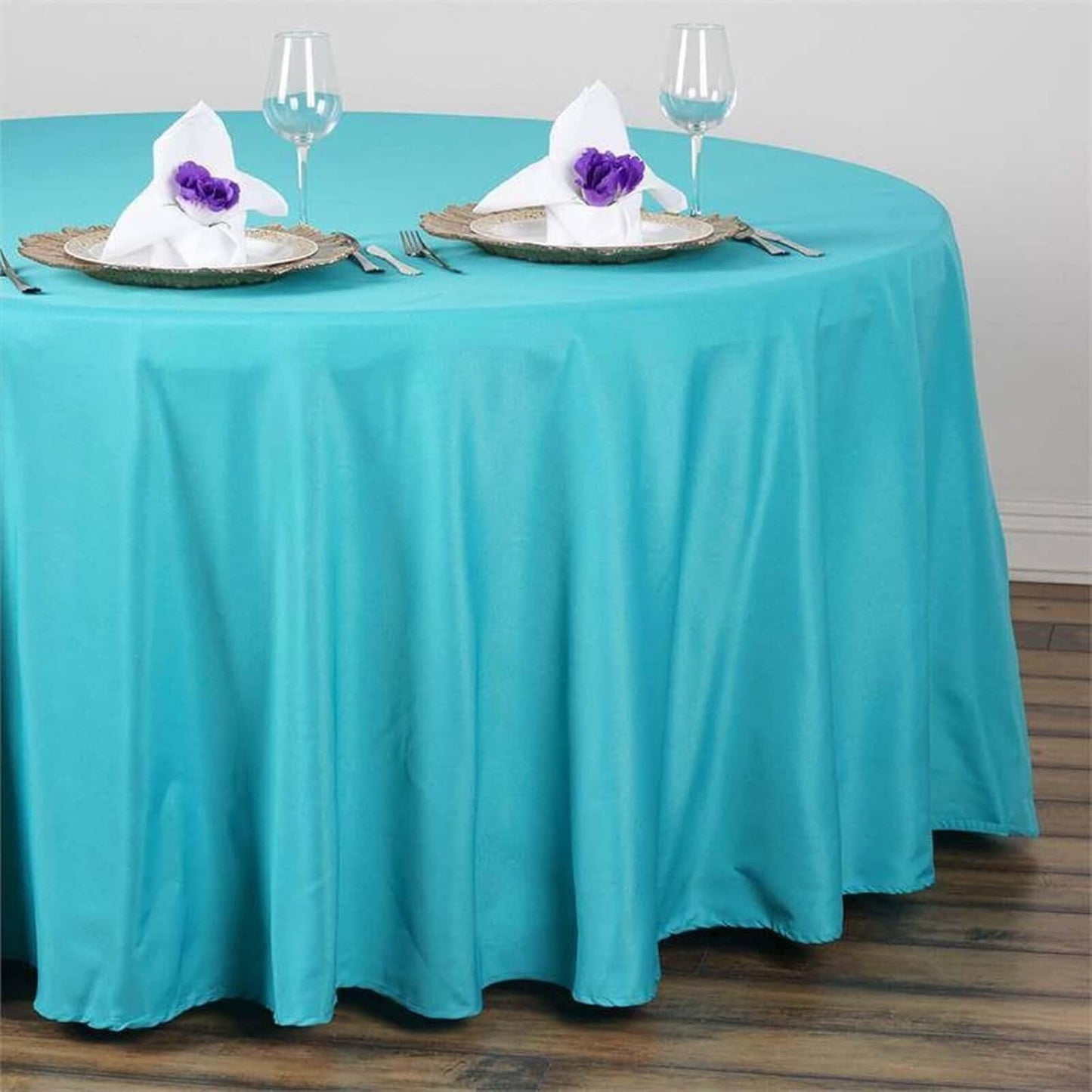 Efavormart Round Tablecloth, 120 Inch Stain & Wrinkle Resistant Washable Table Cloth, Decorative Polyester Fabric Table Cover for Banquet, Wedding, Dining - Turquoise